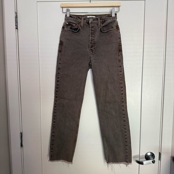 Re/Done Jeans Womens Sz 24 Brown 70s Ultra High Rise Stove Pipe Raw Hem - Picture 1 of 14